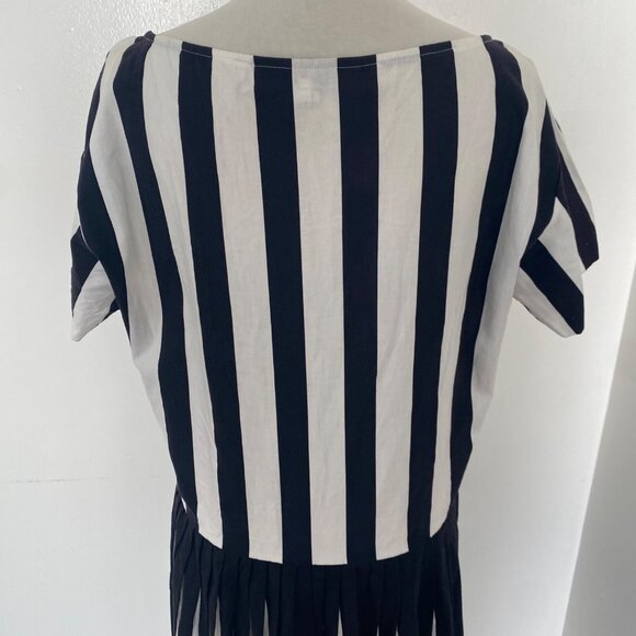 Norma Kamali Vintage 1980s 80s Pleated Stripe Dress Black White - Picture 5 of 10